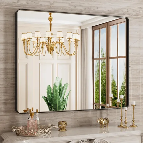 Miniatura 30 de JISOSO - Espejo de baño de 24x36 pulgadas con marco de metal cepillado color níquel, espejo con marco de metal cepillado plateado para pared, espejo
