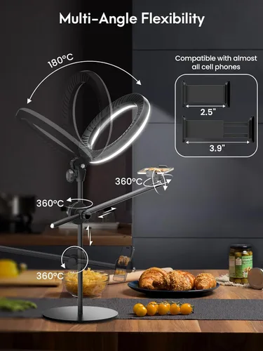 Miniatura 3 de Luz de anillo para selfie con soporte y soporte para teléfono, soporte de teléfono aéreo con luces de anillo de 10.5", luz circular de escritorio