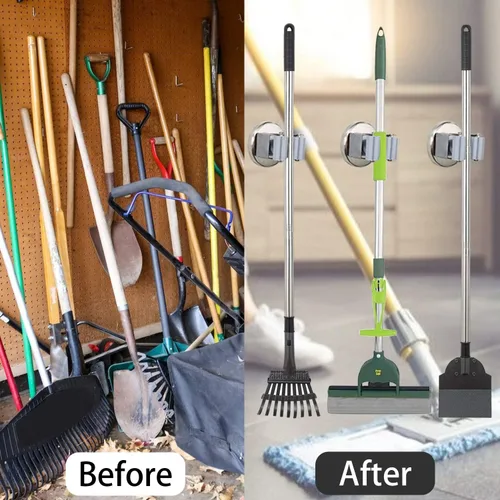 Miniatura 8 de MUTUACTOR Soportes magnéticos para escobas, 2 piezas de clips magnéticos resistentes antiroturas para montaje en pared, sin perforación, ganchos