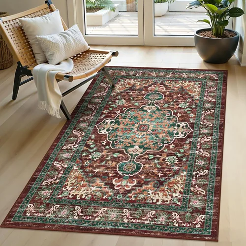 Miniatura 78 de U'Artlines Alfombra de Área Bohemia Lavable, 2x3 Pequeña Suave Antideslizante Vintage Felpudo para Puerta Frontal Interior Alfombra Verde