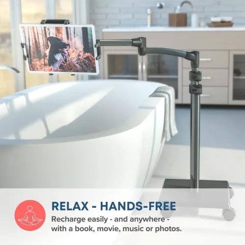 Miniatura 9 de Levo G2 Soporte Premium para Tablet en el Piso con Brazo Ajustable de 5 Ejes para iPad, Kindle, Samsung – Rango de Altura 30–56 Pulgadas – Lectura