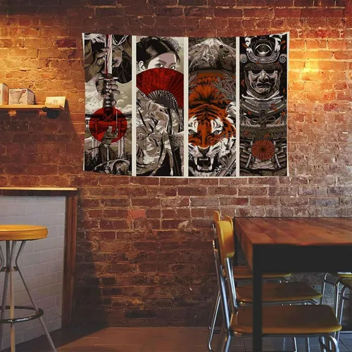 Miniatura 4 de Aidatain Tapiz de pared Samurai Maiko de estilo japonés para dormitorio, diseño de tigre y monte Fuji, manta de playa de franela de 40 x 30 pulgadas