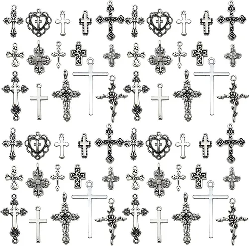 Youdiyla Aleación de plata antigua Cruz serie colgante fabricación de joyas DIY llavero pendientes Diversos diseños dijes para hacer joyas, pulseras