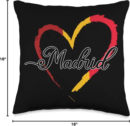 Miniatura 4 de Europe Spain Vacation Travel Madrid Gifts Almohada con diseño de bandera española de España, corazón y amor, familia Madrid, 16 x 16 pulgadas
