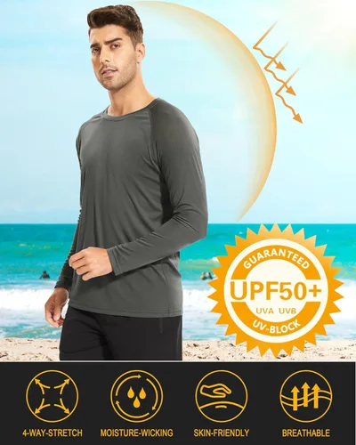 Miniatura 48 de MAGCOMSEN Camisas de manga larga para hombre, protección solar UPF 50+, camisetas atléticas para senderismo, correr, entrenamiento, protección