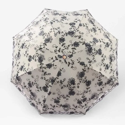 Miniatura 2 de Honeystore Bordado Encaje Flor Princesa Sol Lluvia Paraguas Decorativo Parasol 02Negro