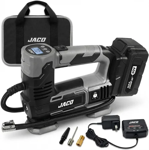 JACO - Compresor de aire portátil con inflador de neumáticos inalámbrico de 20 V | Bomba de aire de iones de litio de 3.0Ah