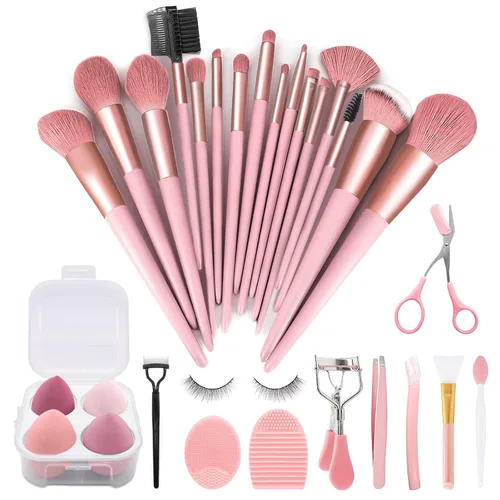 Miniatura 14 de Juego de 22 brochas de maquillaje, incluye brocha para base, brocha para sombras (azul, 22 piezas)