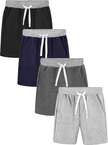 Resinta Paquete de 4 pantalones cortos de punto para bebés y niños pequeños, pantalones cortos deportivos con bolsillo