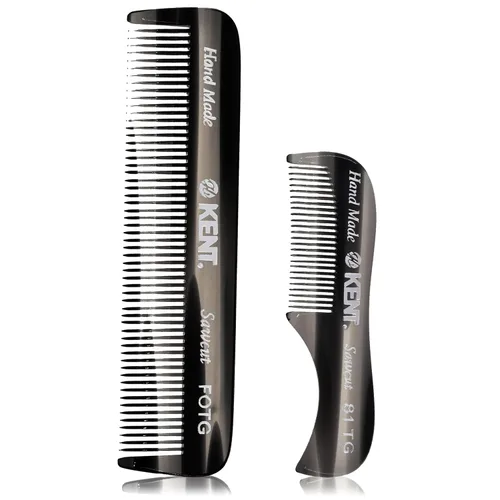 Kent 81T FOT - Juego de peine de bolsillo para barba de grafito negro para hombre, kit de barba para viajes y hogar, peine para bigote para hombres,