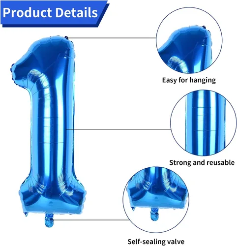 Miniatura 3 de Globos azules del número 18 de 40 pulgadas, globos de cumpleaños de 18 años, globos de látex azul claro y azul oscuro con impresión plateada