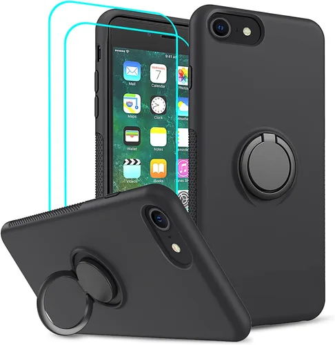 LeYi Funda para iPhone 6/6s/7/8 con soporte, 2 protectores de pantalla de cristal, a prueba de golpes, para hombres y niños, silicona líquida, color