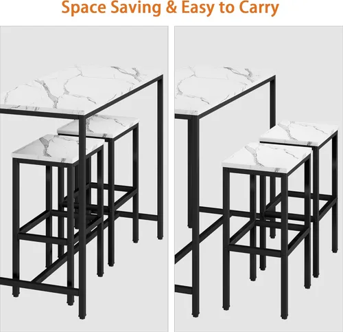 Miniatura 8 de Yongchuang Juego de mesa de bar de 5 piezas, juego de mesa de bar de cocina y sillas de 4 piezas, mesa moderna de metal de altura de mostrador