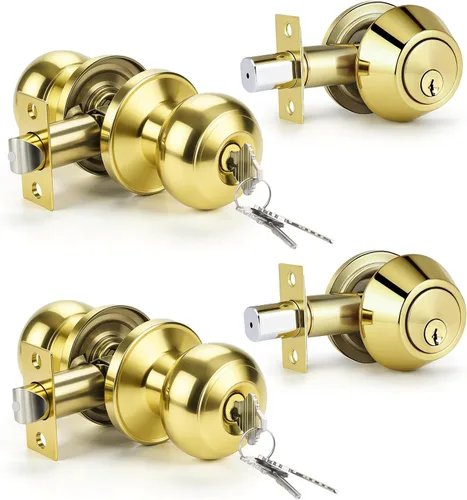 Miniatura 15 de KNOBWELL Juego de perilla de puerta y cerrojo de doble cilindro con llave, juego de cerradura de puerta exterior con cerrojo de seguridad, juego