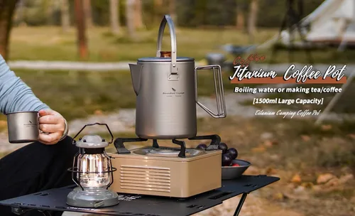 Miniatura 2 de Boundless Voyage Cafetera de titanio para camping, 1.5L, hervidor de barista para hacer café, agua hirviendo, viajes al aire libre, fogata, estufa