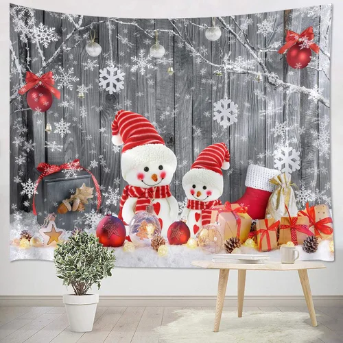 Miniatura 31 de HVEST Tapiz navideño de invierno para colgar en la pared, muñeco de nieve divertido con sombrero azul y tapices de regalo de Navidad, tapiz de pino