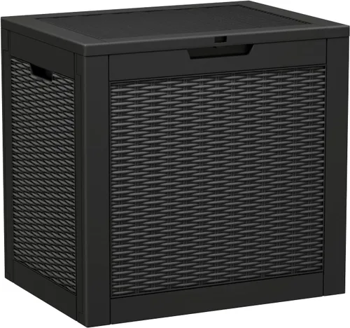 Greesum Caja grande de resina de 32 galones, almacenamiento al aire libre para muebles de patio, herramientas de jardín, suministros de piscina,