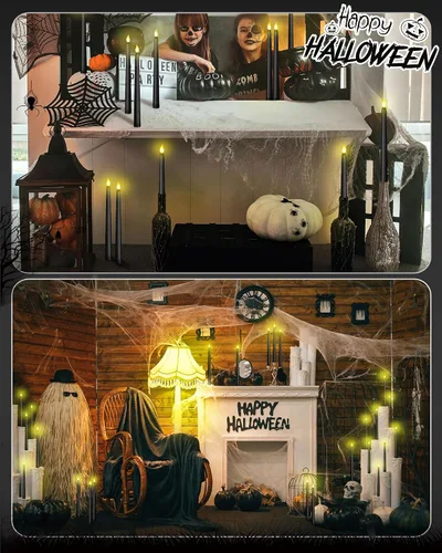 Miniatura 7 de Funtery 48 velas LED sin llama, funcionan con pilas, velas LED realistas a granel parpadeantes para bodas, iglesias, fiestas de graduación, Negro