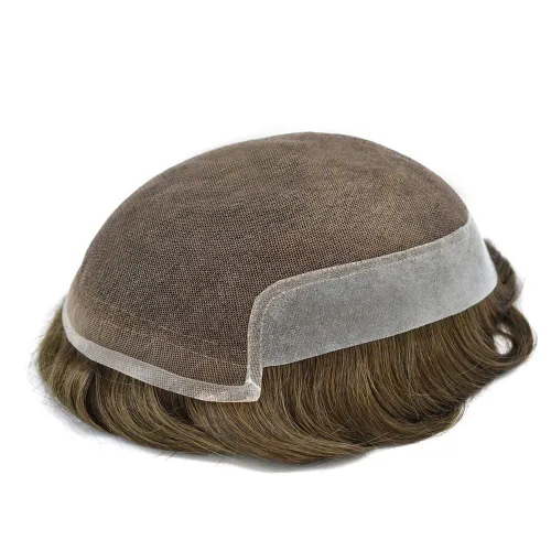 Miniatura 5 de Toupee para hombres sistemas de reemplazo de piel sintética con encaje suizo para hombre, nudos blanqueados, línea capilar natural para hombres