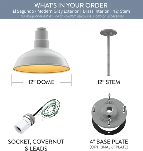 Miniatura 98 de Steel Lighting Co. El Segundo - Lámpara de granero Colgante montado en el techo Domo de 12 pulgadas Vástago de 12 pulgadas Luz de acero