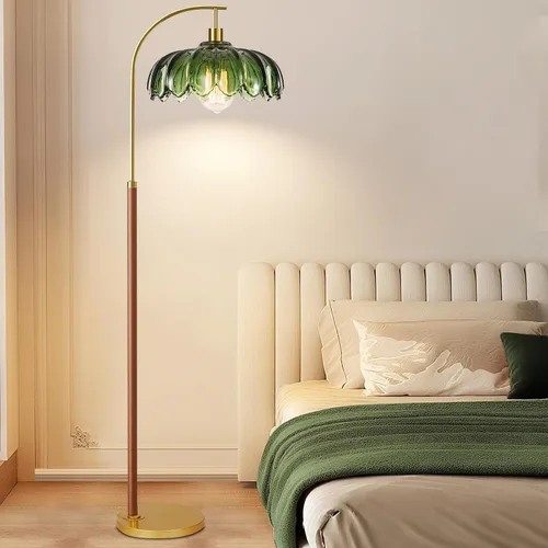 Miniatura 3 de Lámparas de pie de madera para sala de estar, lámpara de pie dorada con control remoto y pantalla de cristal, lámpara de arco de flores, lámpara