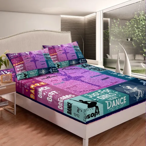 Miniatura 4 de Erosebridal Juego de sábanas para niñas de baile, tamaño individual, sábanas de ballet con purpurina para niños, adolescentes, jóvenes, juego