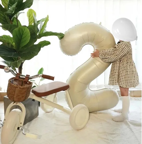 Miniatura 4 de Globos con el número 2, 2 globos, 2 globos de número 40 pulgadas, color blanco arena, grandes globos de aluminio para 2 fiestas de cumpleaños, Arena