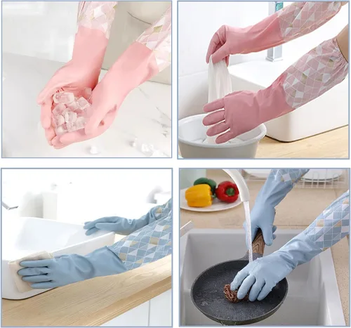 Miniatura 6 de 3 guantes de limpieza para lavavajillas con forro flocado de algodón, reutilizables, sin látex, impermeables, guantes de cocina para lavandería