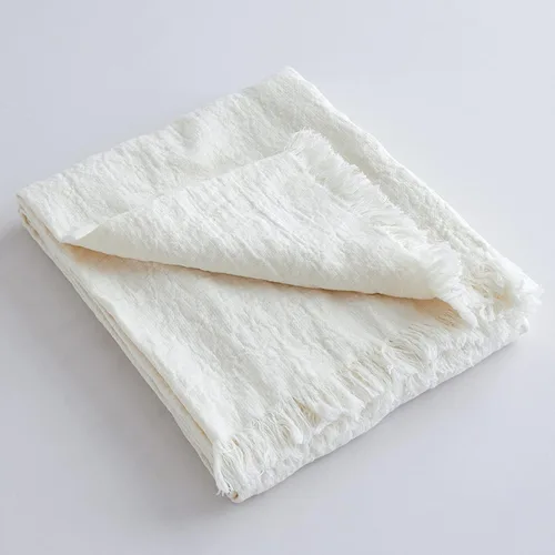 Manta 100% de lino con flecos para sofá, cama, sofá, regalo, lino natural lavado, color liso, suave, transpirable, acogedora, decoración bohemia