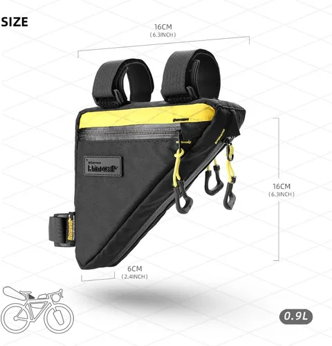 Miniatura 3 de Rhinowalk Bolsa de Marco Frontal de Bicicleta Bolsa Bajo Tubo Superior Triangular Accesorios de Ciclismo de 1.7L de Nylon Ligero para Bicicleta