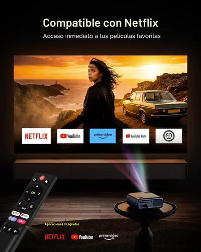 Miniatura 2 de NexiGo Proyector para exteriores PJ40, compatible con Netflix/YouTube/Prime Video, 800 lúmenes ANSI, mejora de imagen AI, proyector de video nativo