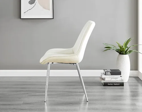 Miniatura 5 de Furniturebox - Juego de 2 sillas de comedor Pesaro, terciopelo crema, plateado, patas de metal cromado, modernas, contemporáneas, de lujo, sillas