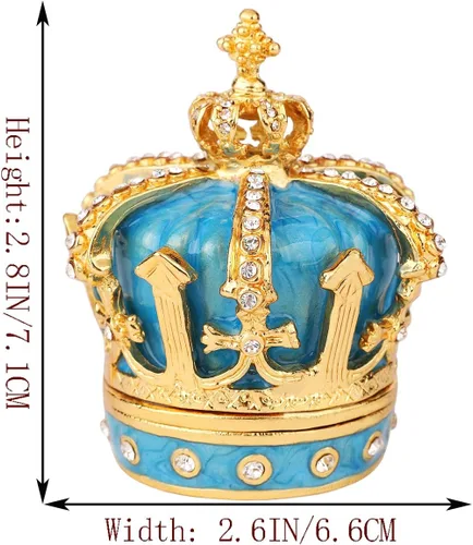 Miniatura 27 de QIFU Pintado a mano esmaltado estilo corona azul decorativo con bisagras joyería baratija caja regalo único para decoración del hogar
