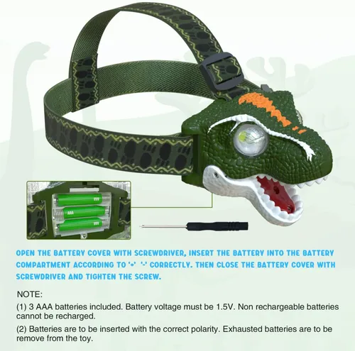 Miniatura 2 de COSOOS Linterna frontal LED para niños, equipo de camping, modo de rugido y silencio, lámpara de cabeza para exteriores para niño y niña, faro
