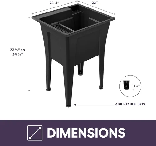 Miniatura 4 de Fregadero de servicios independiente con grifo de cuello de cisne de acero inoxidable - Fregadero de servicios de plástico de 24" para garaje, Negro