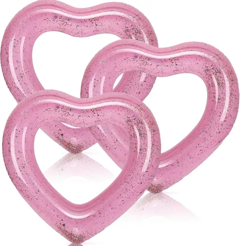 Miniatura 9 de Flotador inflable de 3 piezas de corazón para piscina, anillos de natación inflables con purpurina, despedida de soltera, tubo flotador, anillo