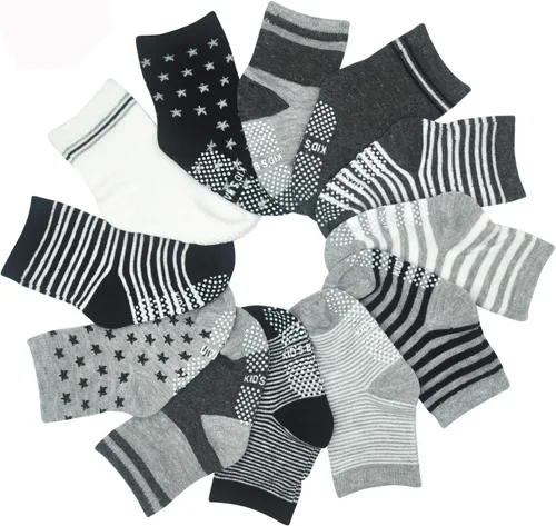 Miniatura 7 de SkiBeaut Calcetines antideslizantes para niños y niñas de 1 a 7 años, 12 pares de calcetines para niños y niñas