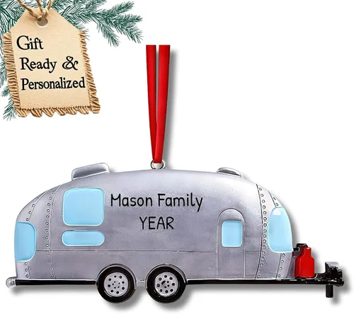 Adornos de campamento personalizados 2025 – Adorno Airstream para caravana, remolque, Airstream, adorno de Navidad, tren, adornos de Navidad 2025,