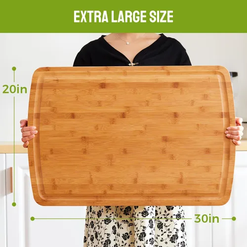 Miniatura 2 de Tabla de cortar de bambú extra grande de 30 x 20 pulgadas, tabla de cortar de cubierta superior de estufa BEZIA 3XL, tabla de cortar carne