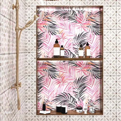 Miniatura 6 de Papel tapiz de hojas bohemias para despegar y pegar, papel de contacto extraíble de palmera rosa y negra para armarios, papel tapiz floral tropical