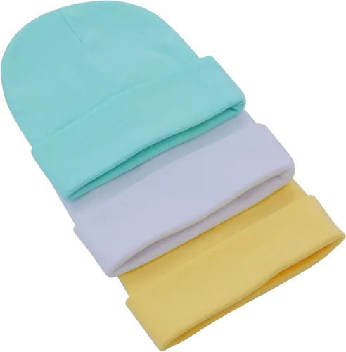 Miniatura 3 de ToBeInStyle Paquete de 3, 5 o 6 gorros cómodos de algodón de doble capa para bebés recién nacidos
