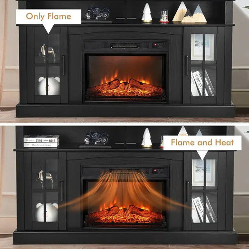Miniatura 6 de GOFLAME Soporte de TV de 58 pulgadas con inserto de chimenea eléctrica, centro de entretenimiento con chimenea con armarios laterales y estantes
