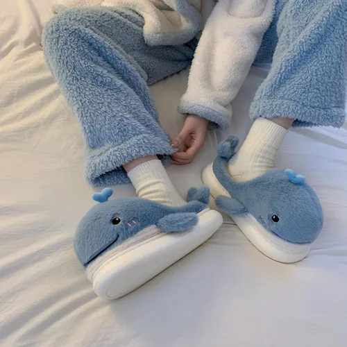 Miniatura 7 de XIXITIAO Lindas pantuflas de animales, pantuflas de ballena Kawaii de dibujos animados, zapatos de casa de felpa para mujeres y hombres, pantuflas