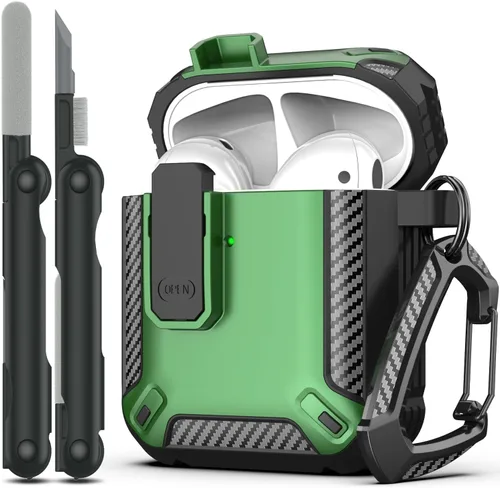 Miniatura 30 de RFUNGUANGO Funda para AirPod de 2ª generación con kit de limpieza, armadura protectora de carcasa dura militar con bloqueo para funda de carga