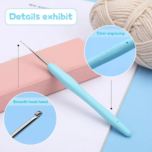 Miniatura 3 de Gancho de ganchillo de 0,5 mm, mango ergonómico para manos con artritis, agujas de tejer extra largas para principiantes y lana para ganchillo