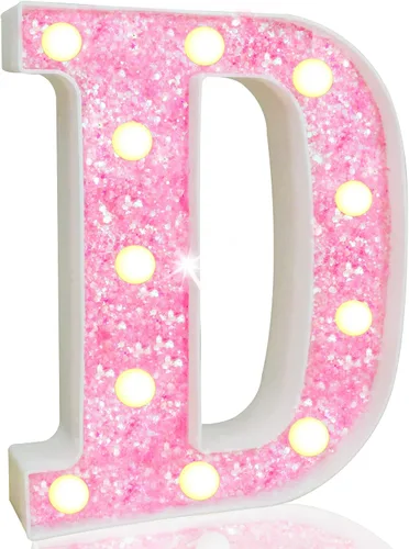 Miniatura 63 de Pooqla Luces de números de marquesina, números de luz rosa para niñas de 10.º cumpleaños, funciona con pilas, luz nocturna de número con purpurina