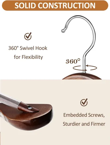 Miniatura 3 de AMKUFO Perchas de Madera de Hombro Ancho Paquete de 8 Perchas para Abrigos con Barra Antideslizante para Pantalones, Perchas de Traje de Servicio