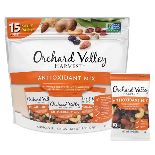 Orchard Valley Harvest - Mezcla antioxidante, bolsas de 1 onza (paquete de 15), almendras, arándanos, arándanos, anacardos y pepitas, sin OMG, sin
