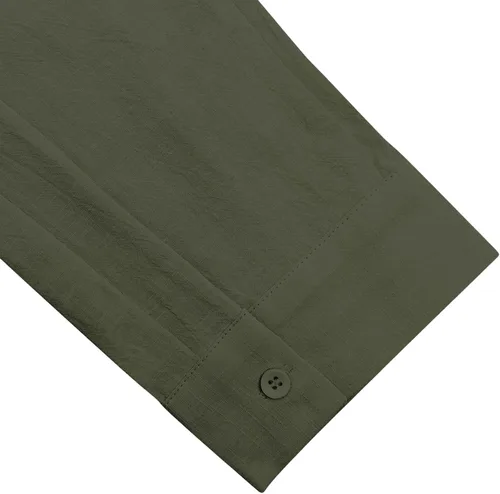 Miniatura 5 de JEKAOYI - Camisas de lino con botones para hombre, de manga larga, ajuste regular, de algodón, camisas de playa con bolsillo