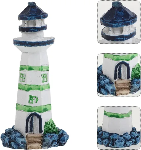 Miniatura 3 de POPETPOP Adorno de faro de acuario, mini faro de resina, micro paisaje para decoración de peceras, océano mar, playa, fiesta, decoración de jardín